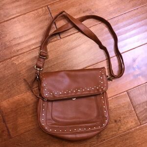 Under One Sky Brown Faux Leather Saddle Bag Style Purse with Studded Accents